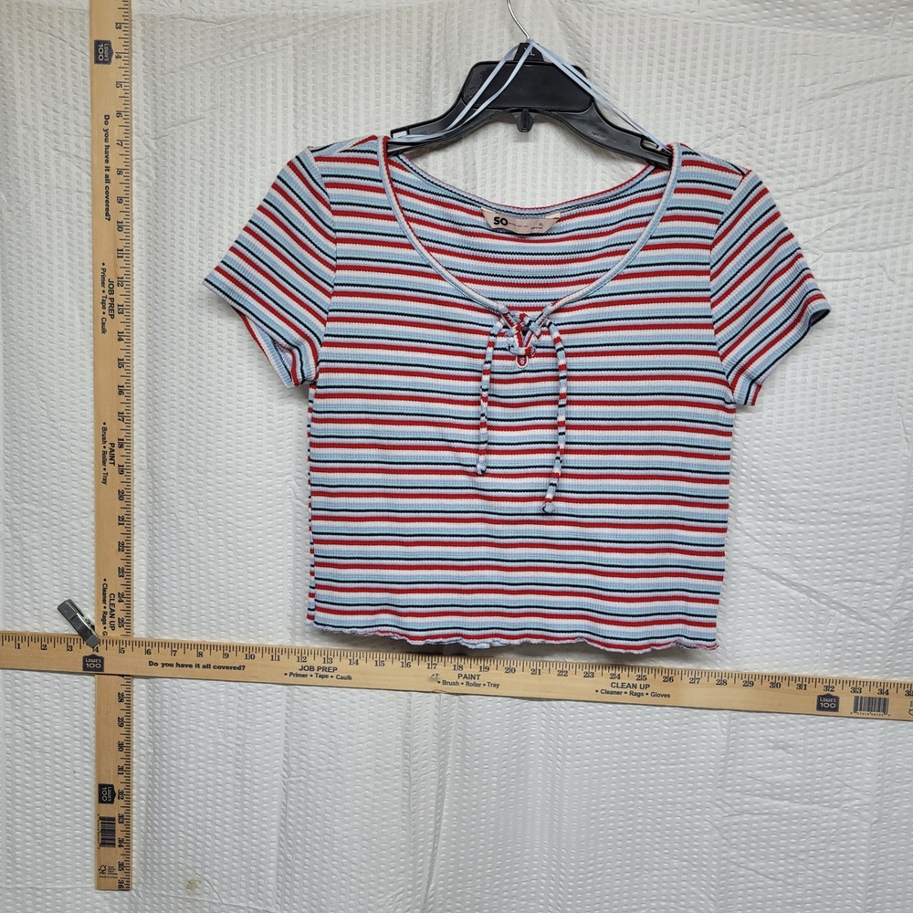 SO Goods For Life‎ Striped Lace Up Front Crop Top Red White Blue XL